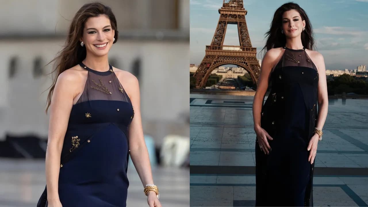 Anne Hathaway का मैटरनिटी फैशन छाया, जींस और Couture Top में दिखा ग्लैमरस अंदाज